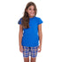 Girls summer pajama set Royal blue t-shirt + Royal blue x Red Checkered shorts